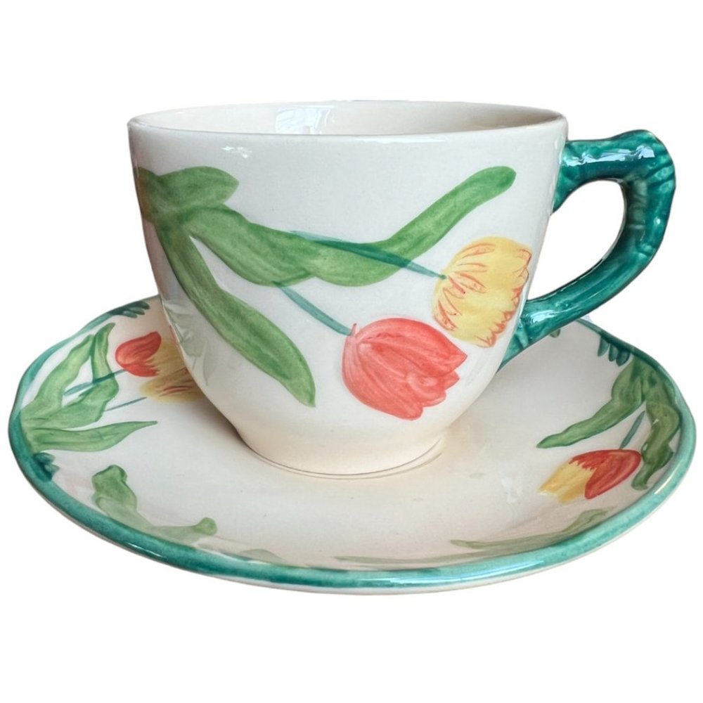 Vtg FRANCISCAN Tulip Teacup and Saucer Hand-Painted England Pristine Retired - Picture 3 of 12